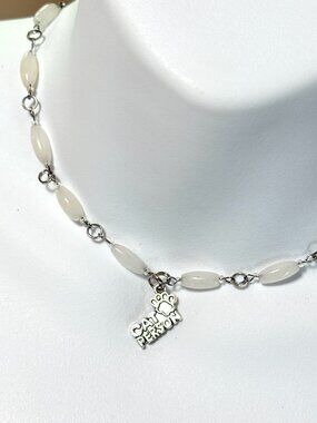 Genuine Milky Quartz Short Necklace, Gemstone & Cat Person Paw Print Pendant